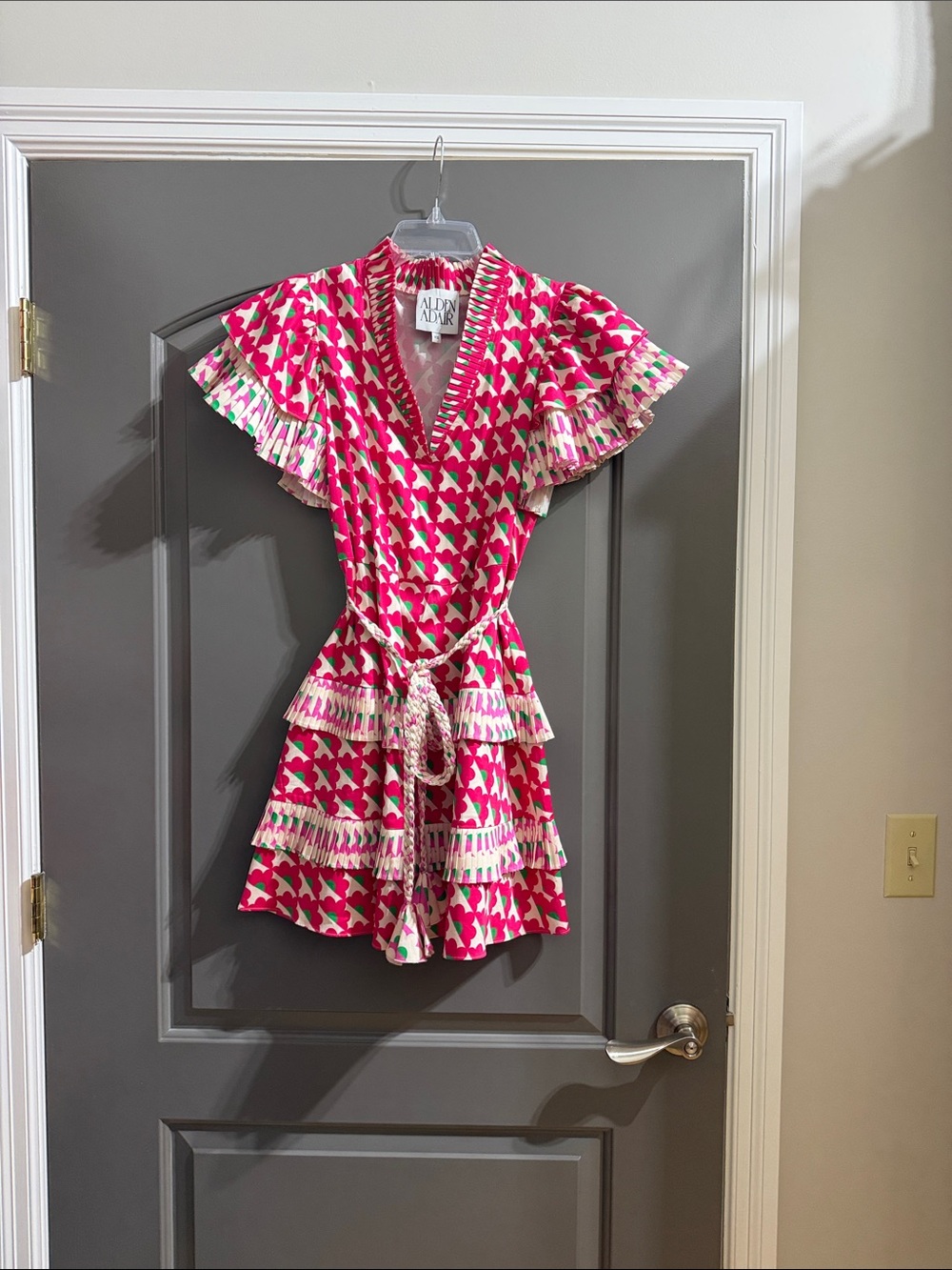 Pink Patterned Ruffle Wrap Dress - Picture 3 of 3